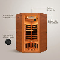 Multifunctional 2-3 Person Infrared Sauna for Home, 2180W Indoor Sauna with 7-Color LED Ambient Light, Red Light Feature, Oxygen Bar, Dual Bluetooth Speakers, 360° Surround Heating — Lifestyle