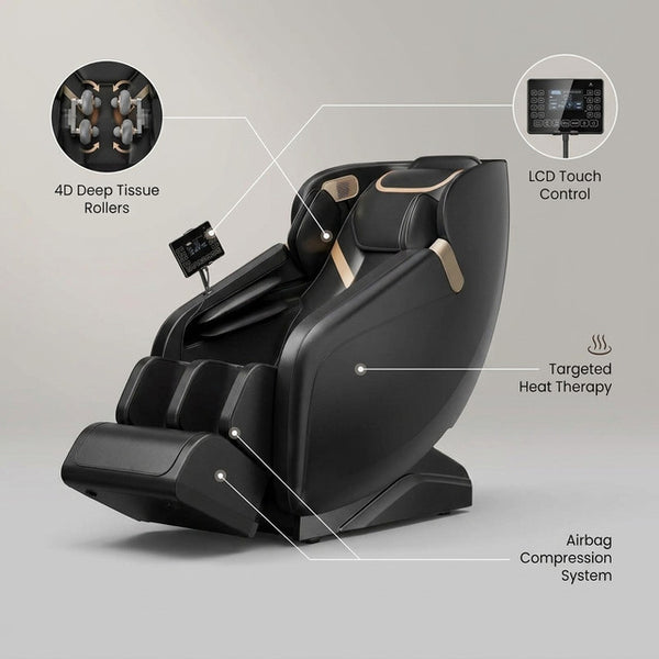 4D Massage Chair Full Body, Zero Gravity Massage Chair with Heat and Foot Massage with Airbags, Kneading, Bluetooth, LCD Touch Control - Black