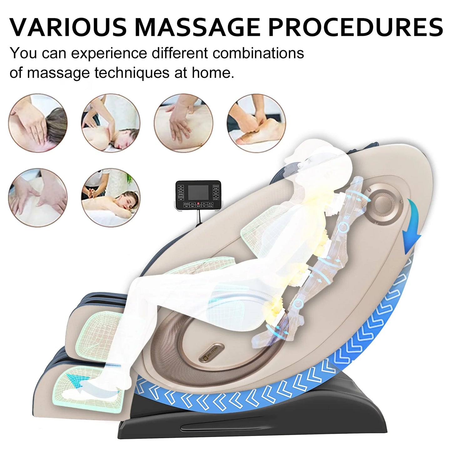 Massage Chair Zero Gravity Full Body with Heating and Bluetooth - Blue