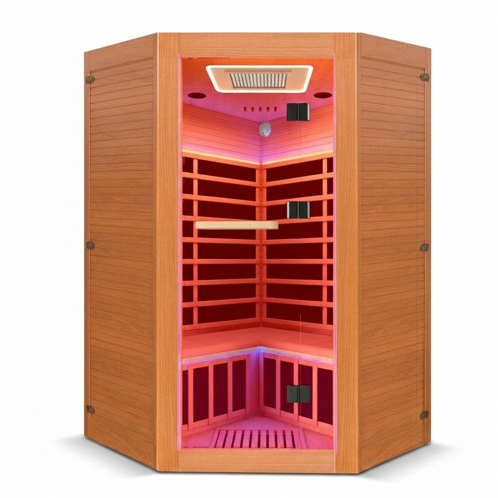 Multifunctional 2-3 Person Infrared Sauna for Home, 2180W Indoor Sauna with 7-Color LED Ambient Light, Red Light Feature, Oxygen Bar, Dual Bluetooth Speakers, 360° Surround Heating — Studio Shot