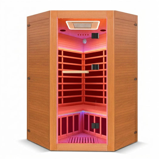 Multifunctional 2-3 Person Infrared Sauna for Home, 2180W Indoor Sauna with 7-Color LED Ambient Light, Red Light Feature, Oxygen Bar, Dual Bluetooth Speakers, 360° Surround Heating — Studio Shot