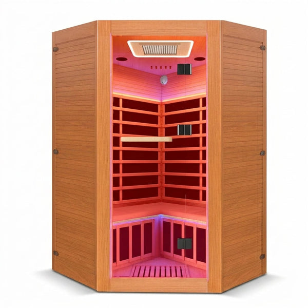 Multifunctional 2-3 Person Infrared Sauna for Home, 2180W Indoor Sauna with 7-Color LED Ambient Light, Red Light Feature, Oxygen Bar, Dual Bluetooth Speakers, 360° Surround Heating — Studio Shot