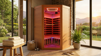 Multifunctional 2-3 Person Infrared Sauna for Home, 2180W Indoor Sauna with 7-Color LED Ambient Light, Red Light Feature, Oxygen Bar, Dual Bluetooth Speakers, 360° Surround Heating — Lifestyle